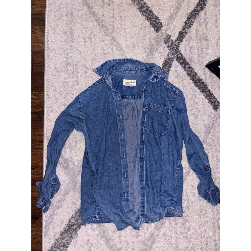 Eddie Bauer Womens Denim Shirt Blue Button Down Long Sleeve Size S
